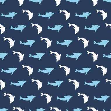 Okyanus Mavisi Danssız Yunus Balığı Şablonu arka plan ve giysi tasarımı için kullanılabilir