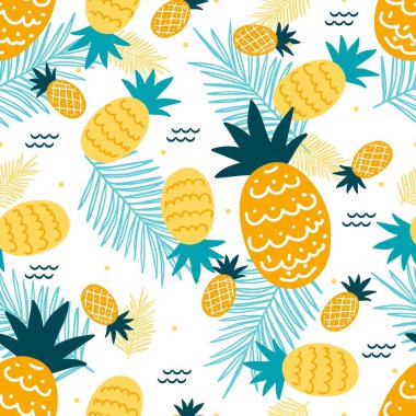 Tropikal Zest Sunny Pineapple Fruit Destern arka plan ve giyim tasarımı için kullanılabilir