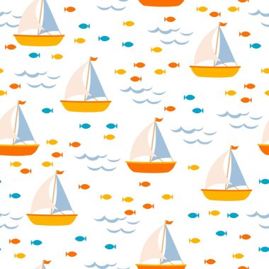 Sail and Swim Yachts Amongst Marine Life Pattern can be use for background and apparel design clipart