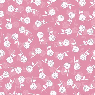 Pembe Zarif Cadı Beyaz Güller Siluet Deseni arka plan, giysi ve şablon tasarımı için kullanılabilir