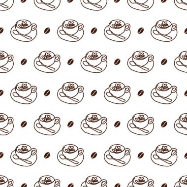 Köpüklü kalp kapuçinosu, dikişsiz kahve kalıbı. Mevsimlik tekstil, mutfak gereçleri ya da yaz etkinlikleri ve içecek stantları için promosyon malzemeleri için mükemmel..