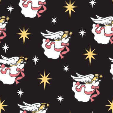 Starlit Night Seraphim Divine Messengers Pattern. Ideal for holiday projects, perfect for seasonal decor, fabric prints, or wrapping paper. clipart