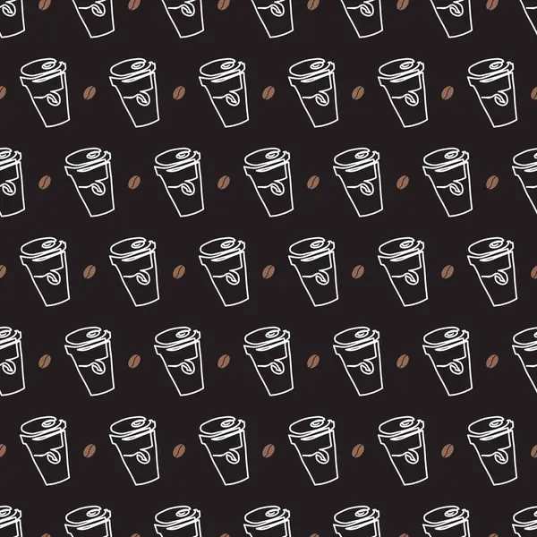 Kafeinli Doodle Coffee Take Cup Deseni. Bir kahve dükkanını dekore etmek için mükemmel, benzersiz barista üniformaları yaratmak, ya da kahve temalı aksesuarlar yapmak için.