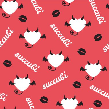 Succubi Heart and Lips Silhouette Pattern Art. Perfect for fantasy or dark-themed projects. Ideal for use in fashion, accessories, and digital products. clipart