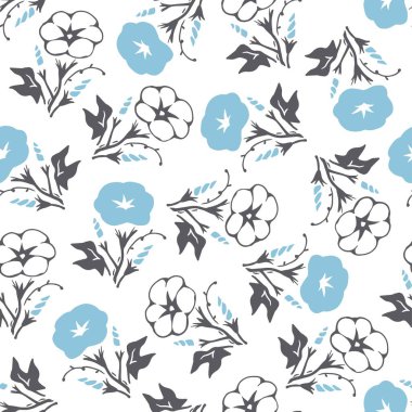 Doğa Mavi ve Beyaz Çiçek Sabah Zaferi Tasarımı. Bu pürüzsüz tasarım, tekstil, duvar kâğıtları ve kırtasiye gibi dijital ve yazdırma ortamlarında kullanmak için idealdir..