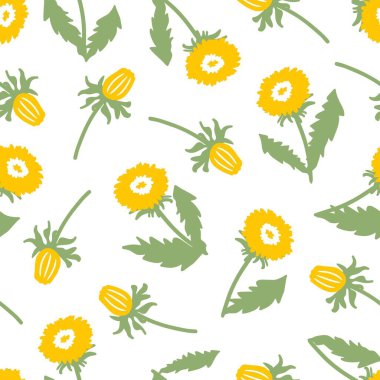 Çiçek açan sevimli sarı karahindiba çiçekli desen. İlkbahar esinlenilmiş projeler için mükemmel, ve kumaşlar, duvar kağıtları, kırtasiye malzemeleri ve daha fazlası için kullanılabilir,.