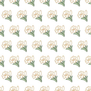 Saf Çekici Beyaz Lily Çiçek desenli. Kumaş tasarımı, kırtasiye malzemesi, duvar kağıdı ve tekstil, duvar kâğıtları ve kırtasiye malzemesi gibi doğa temalı yaratıcı projeler için mükemmel..