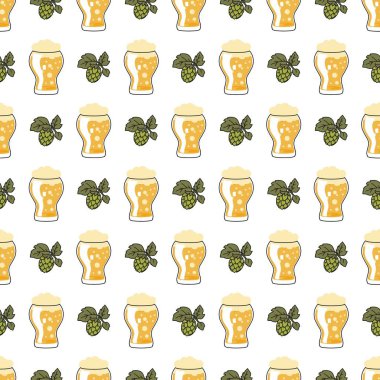 Hoppy Beer Garden Köpüklü Biralar ve Hops Tasarımı. Bar dekorasyonu, bira festivali kıyafetleri, ya da birayla ilgili tüm ürünler için mükemmel bira meraklıları ve sıradan içiciler için ideal.