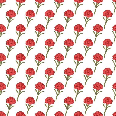 Zarif Kırmızı Karanfil Stalk Doodle Deseni. Modern ve minimalist projeler için mükemmel. Bu model duvar kağıtları, kırtasiye malzemeleri, kumaş baskıları, hediye ambalajları ve markalaşma için ideal..
