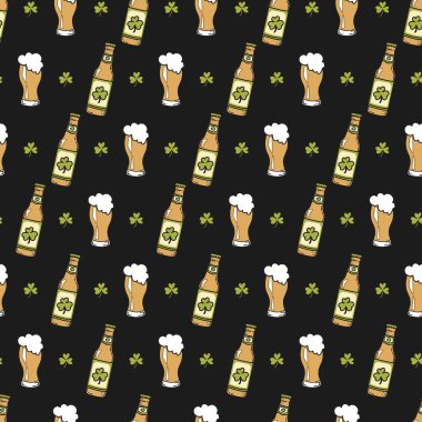 Irish Pub Vibes Bira Kadehi ve Şişe Şablonu. Tatil temalı dekorasyonlar, dijital tasarımlar, parti davetiyeleri ya da Aziz Patrick Günü 'nün neşesini ve şansını kutlayan hediye paketleri için mükemmel.