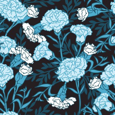 Mavi Cazibe Botanik Bahçesi Karanfil Çiçeği Sanatı. Bu kusursuz çiçek deseni kumaş, duvar kağıdı ya da çiçek zarafeti gerektiren herhangi bir yaratıcı proje için idealdir..