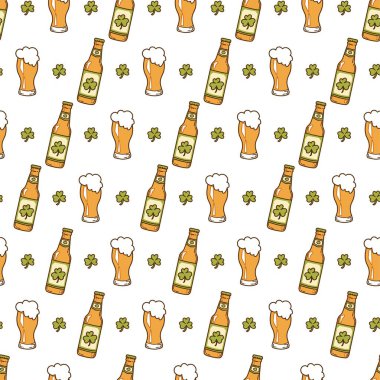 Bira ve Yonca desenli İrlanda Pub 'ı. Tatil temalı dekorasyonlar, dijital tasarımlar, parti davetiyeleri veya hediye paketleri için mükemmel.