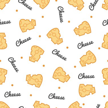 Gurme Peynirli Süt Dilimleri Şablonu. Mutfak aksesuarları, ambalaj kağıtları ya da mutfak ayarlarında tekstil tasarımları için mükemmel. Yemek sevenler ve peynir sevenler için ideal..