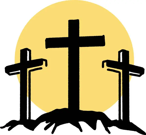 Günbatımında Calvary Silhouette İnanç Haçları. Kutsal hafta, Paskalya ya ya da herhangi bir dini törende kullanmak için idealdir. Bu görüntü fedakarlık, kefaret ve ilahi aşk temalarıyla yankılanır..