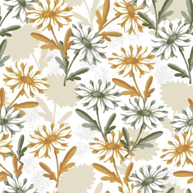 Altın Daisy Çiçek Alanı Kusursuz Vektör Deseni arkaplan ve giysi tasarımı için kullanılabilir