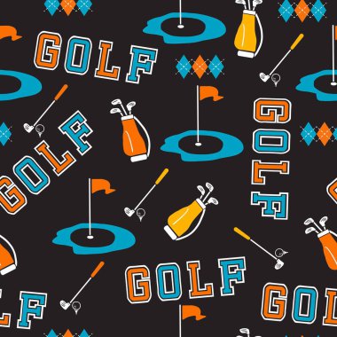 Golf Elementleriyle Retro Playful Golf Deseni. Golf meraklıları, spor giyim, ambalaj ve dijital tasarımlar için mükemmel. Bu tarz her projeye spor ve geçmişe dönük bir dokunuş getiriyor..