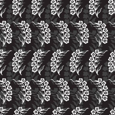 Siyah ve Beyaz Pansy Periwinkle Çiçek deseni arka plan ve giyim tasarımı için kullanılabilir