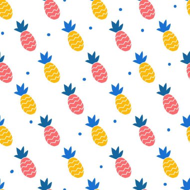 Tropik Cennet Ananasları Fruit Fiesta Deseni arka plan ve giyim tasarımı için kullanılabilir