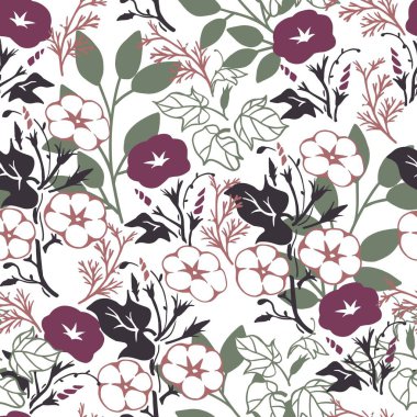 Bahar Güzellik Bahçesi Sabah Zaferi Çiçeği deseni. Herhangi bir projeye zarafet ve gizem katmak için mükemmel. Tekstil, ev dekorasyonu veya moda aksesuarları için ideal