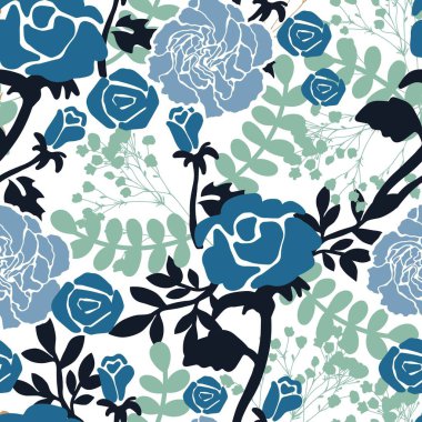Mavi Gül Buluşma Çiçek Bahçesi Deseni arka plan ve giysi tasarımı için kullanılabilir
