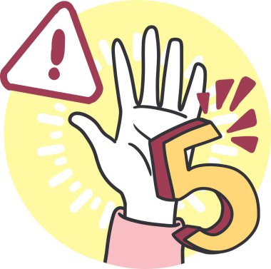 5 Numara Dikkat Vektör İllüstrasyonu. Önemli adımlar, geri sayımlar, hatırlatıcılar, eğitim materyalleri veya güvenlik mesajlarıyla ilgili içerik için idealdir.