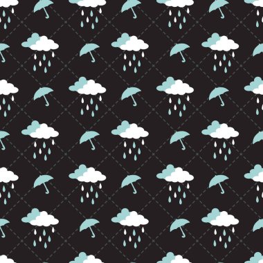 Yağmur Damlası Dans Şemsiyesi Yağmurlu Vektör Deseni arkaplan ve giysi tasarımı için kullanılabilir