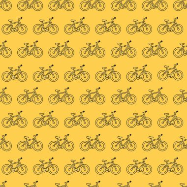 Sarı Bisiklet Temalı Çizgi Çizgisi Kusursuz Desen. Bisiklet temaları, çocuk tasarımları, ulaşım baskıları ve yaz modelleri için mükemmel..