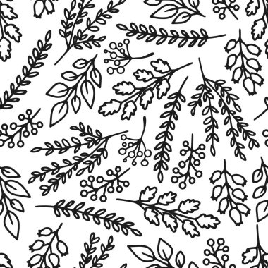 Siyah Beyaz El Düşen Bitki Yeşilliği deseni. Sonbahar çizimleri, Şükran Günü el sanatları ve ekolojik eserler için ideal. Sonbahar temalı tekstil, ambalaj kağıdı vs. için mükemmel.