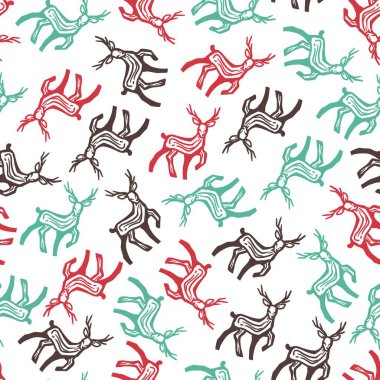 Neşeli ve Parlak Ren Geyiği Sihirli Vektör Deseni arkaplan ve giysi tasarımı için kullanılabilir