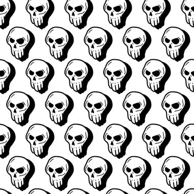 Ekim ayı için Siyah Beyaz Kafatası Surat Karalamaları. Ürkütücü Ekim dekorasyonları, parti davetiyeleri ve ürkütücü kumaş tasarımları için mükemmel..