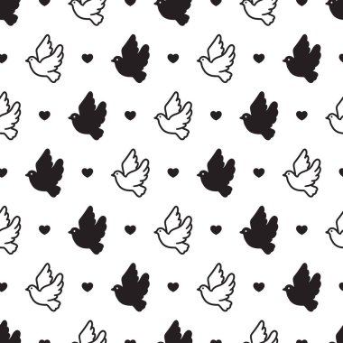 Tek renkli Barış Gönüllü Güvercin Kuşu deseni. Romantik, barışçıl, düğün, Sevgililer Günü veya doğa temalı tasarımlar ve tekstil baskıları için ideal..