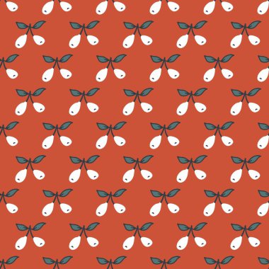 Red Autumn Cornus Fruit ve Leaves Leamless Art. Mevsimlik tasarımlar, sonbahar temalı ambalajlar, botanik projeler ve tekstil baskıları için mükemmel..