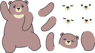 Funny Bear Character Vector Pack with Expressions. Perfect for animation, mascot design, comic art, children illustrations, stickers, and cartoon projects.