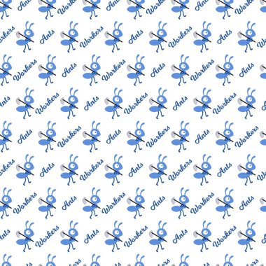 Funny Worker Ant with Shovel Cartoon Pattern. Perfect for kids design, insect illustrations, fabric prints, wrapping paper, and educational projects.