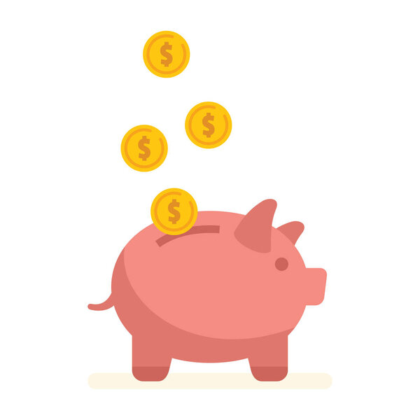 Piggy bank with gold coins. Vector illustration isolated on white background