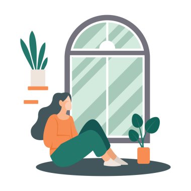 Women resting relaxing at home vector flat illustration. Resting at home concept. Vector relaxing concept