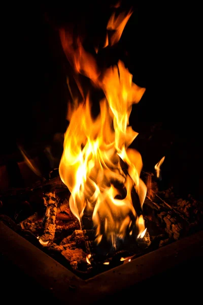 Fire Pit Glowing Flames Burning Dark Glowing Red Coals Campfire Stock Photo