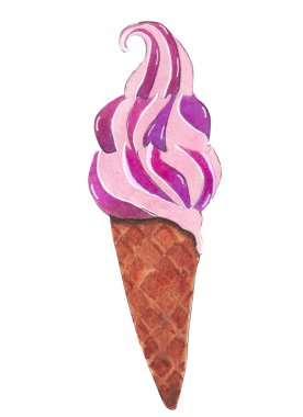 ice cream in purple color cone sketch watercolor