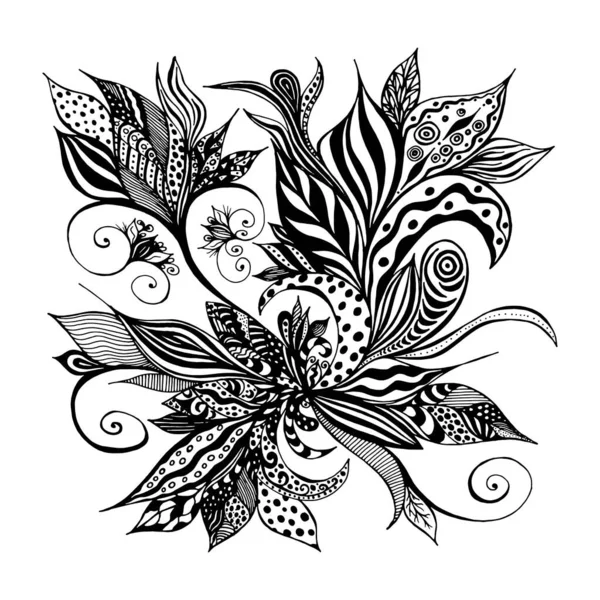 Preto Branco Gráfico Mítico Abstrato Flor Planta —  Vetores de Stock