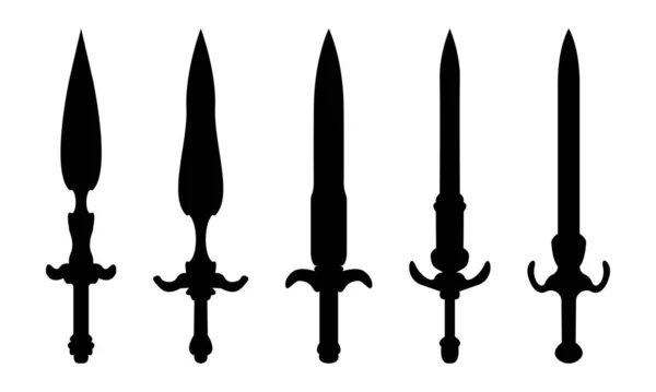 ヴィンテージスタイルの黒のシルエットのナイフと短剣のセット — ストックベクタ
