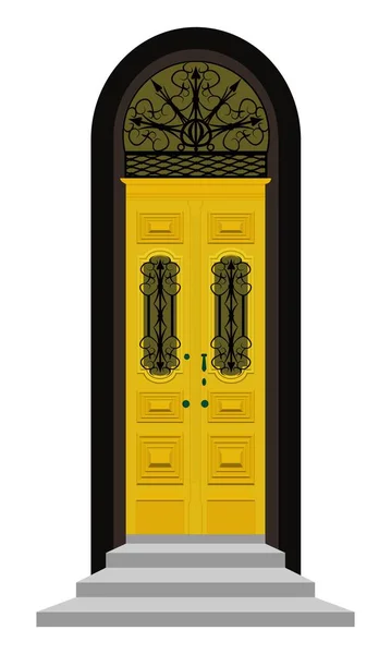 Желтая Входная Дверь Лестницей Элегантный Старый Винтажный Стиль Украшения Входа — стоковый вектор