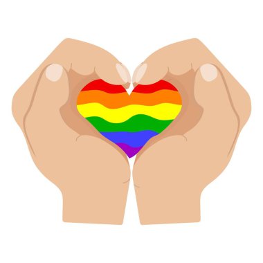 Adamın avuçları lgbt renkleriyle kalp şeklinde bağlanır.