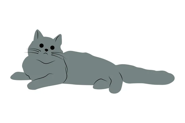 Silhouette Dark Gray Cat Lies Looks — Stock Vector