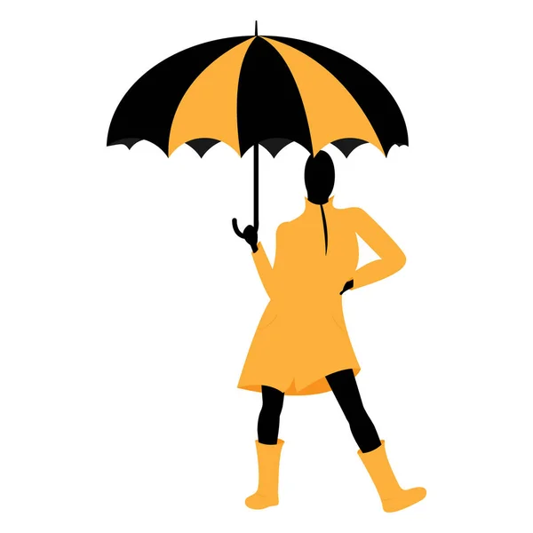 Una Chica Elegante Con Paraguas Rayas Impermeable Amarillo Botas Amarillas — Vector de stock