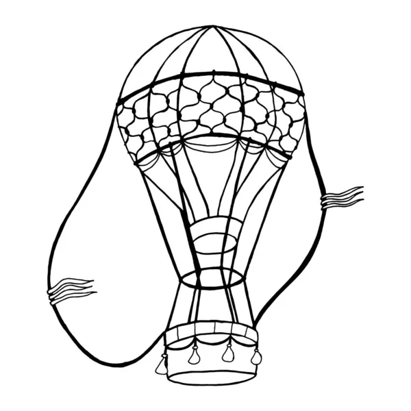 Croquis Contour Ballon Air Chaud Isolé Sur Blanc — Image vectorielle