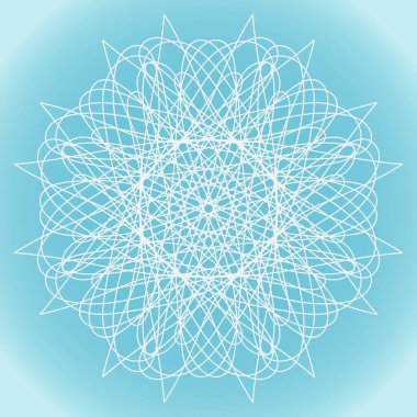 Süslü, yuvarlak şekilli kar taneleri ve mavi kış arka planında yapılar.