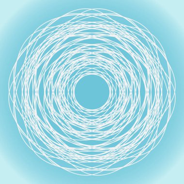 Süslü, yuvarlak şekilli kar taneleri ve mavi arkaplan üzerindeki yapı