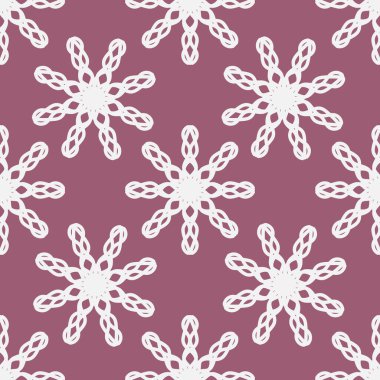 Pembe arka planda soyut beyaz dantel çiçeklerin dikdörtgen biçimi