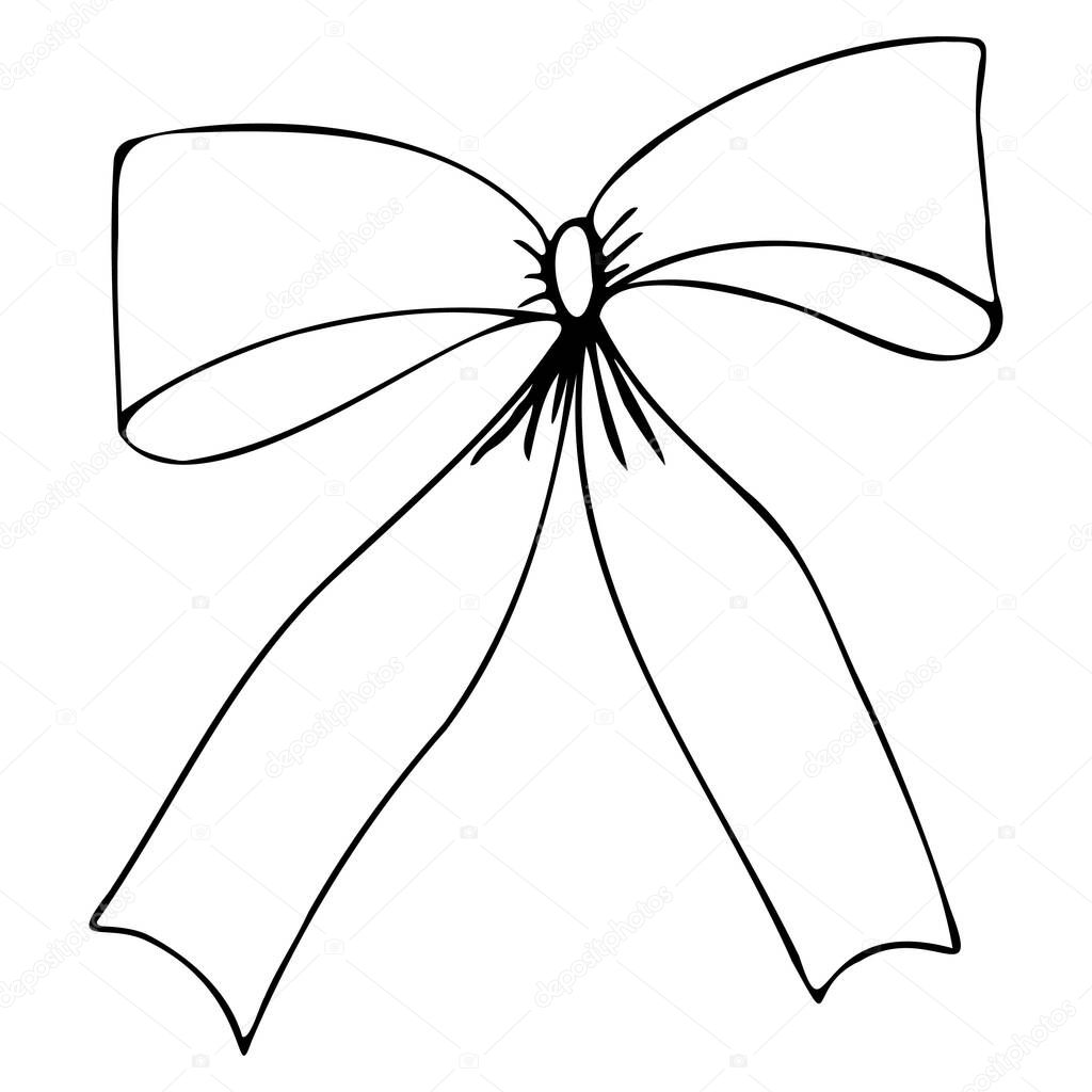 Doodle style ribbon bow linear black silhouette