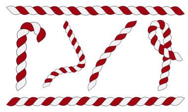 Çizgili kırmızı ve beyaz baston şekerlerin farklı şekillerdeki vektör Noel elementleri.